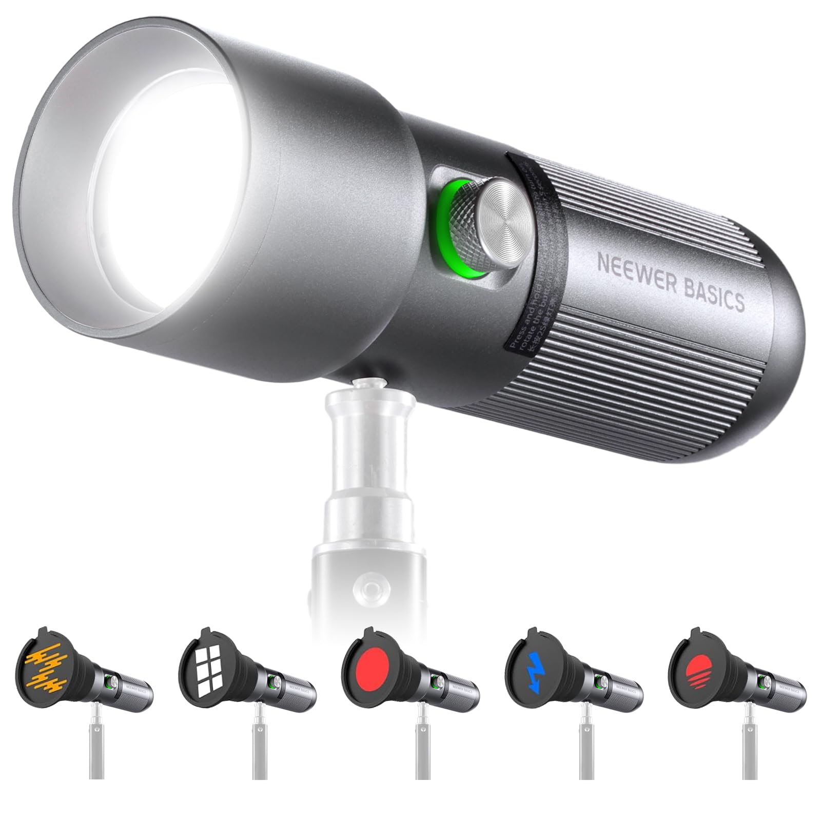 NEEWER Basics FL10 RGB Photography Torch with 4 Colours / 20 GOBO Filters / 7500 mAh 10 W Portable LED Spotlight Video Spotlight Aluminium Alloy Patterned Light at Sunset for Video