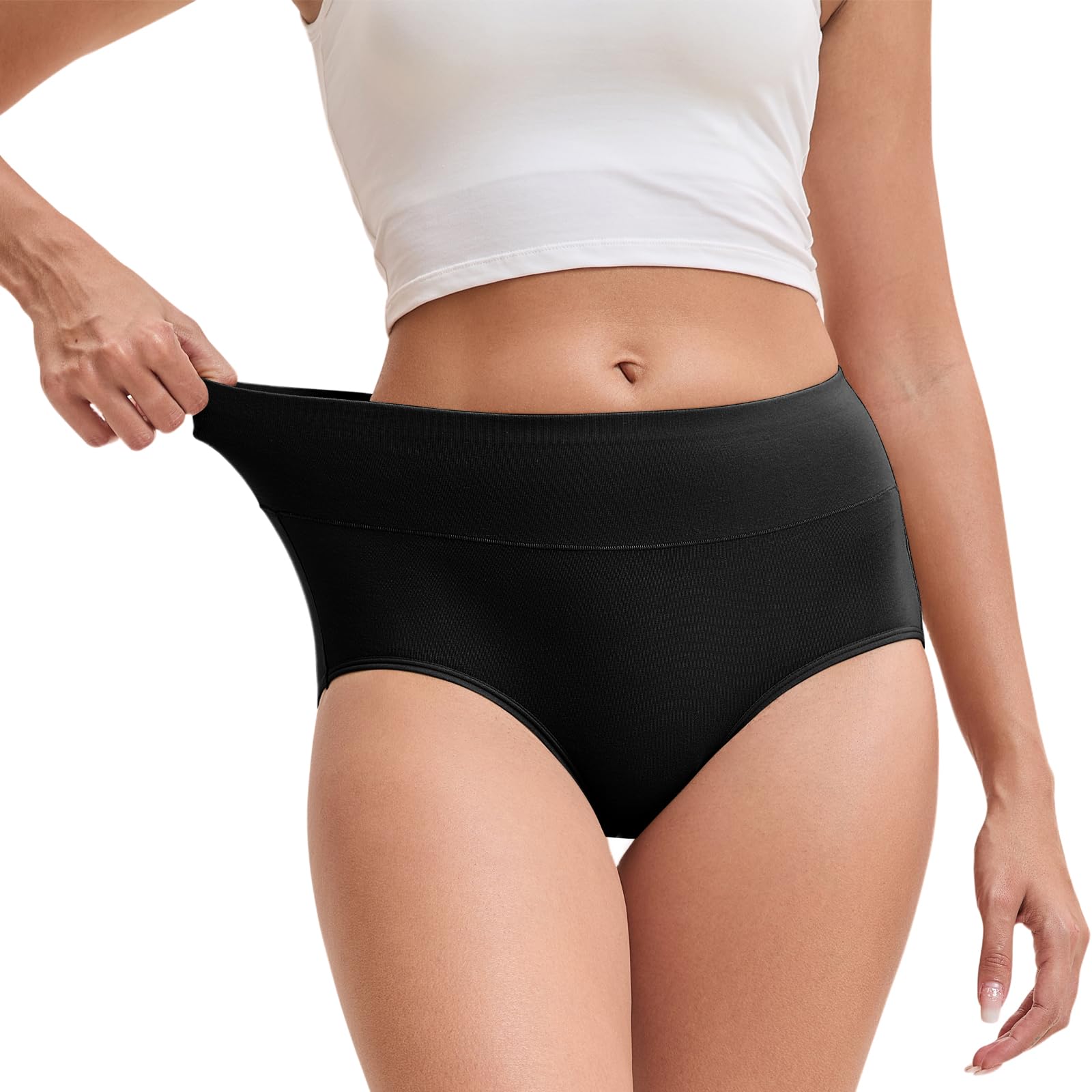 Ropa interior de algodón para mujer, de cintura alta, elástica, cobertura completa