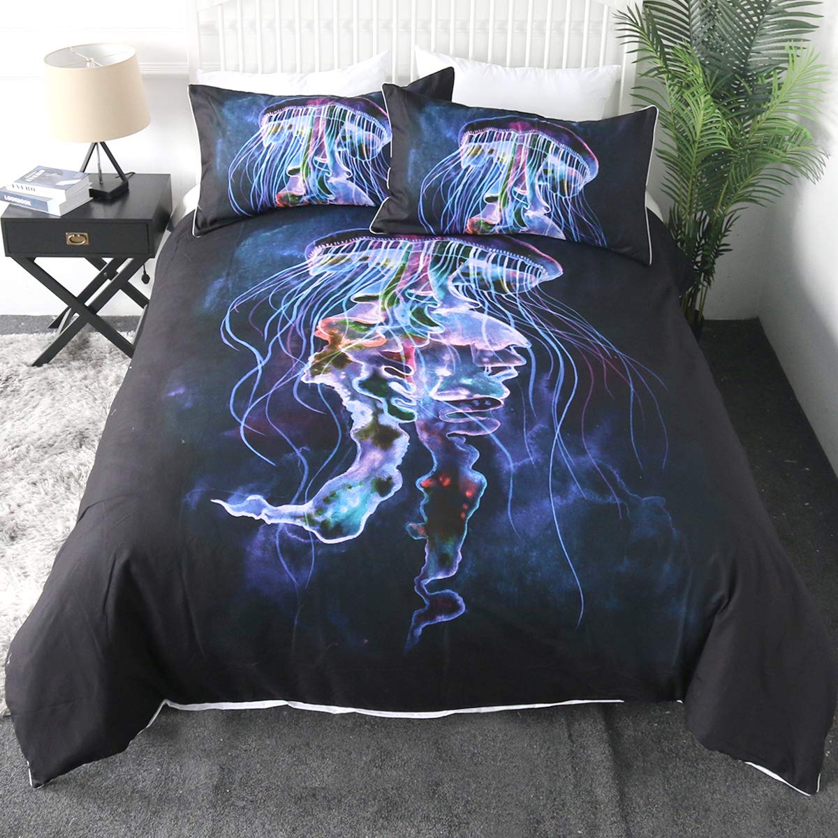 Amazon Com Sleepwish Ocean Jellyfish 3d Bedding Set Queen Neon Blue Purple Underwater Bedspread Boys Sea Life Bed Cover Home Kitchen