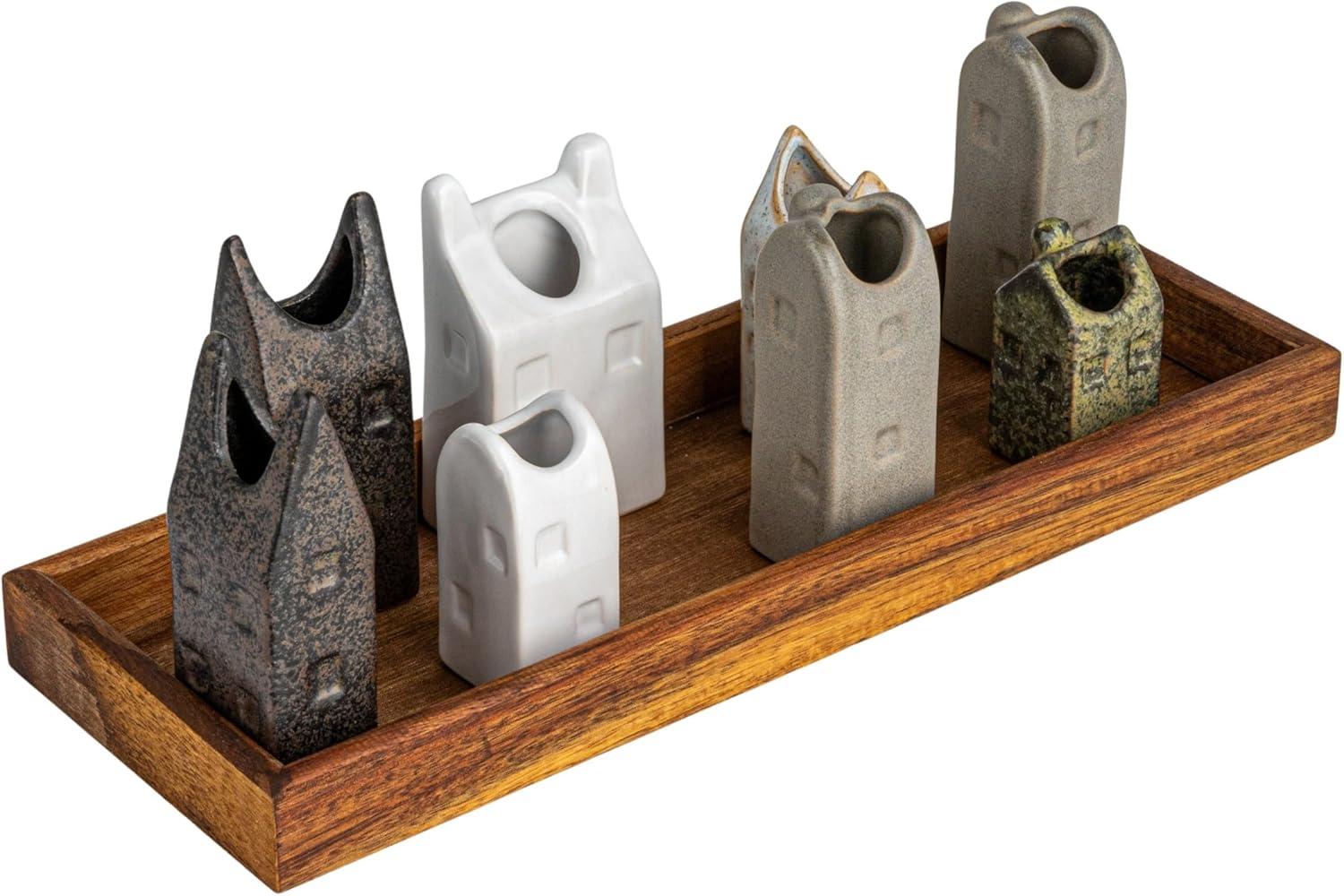 Creative Co-Op Bohemian House-Shaped Stoneware Vase Set, Multicolor, Set of 8