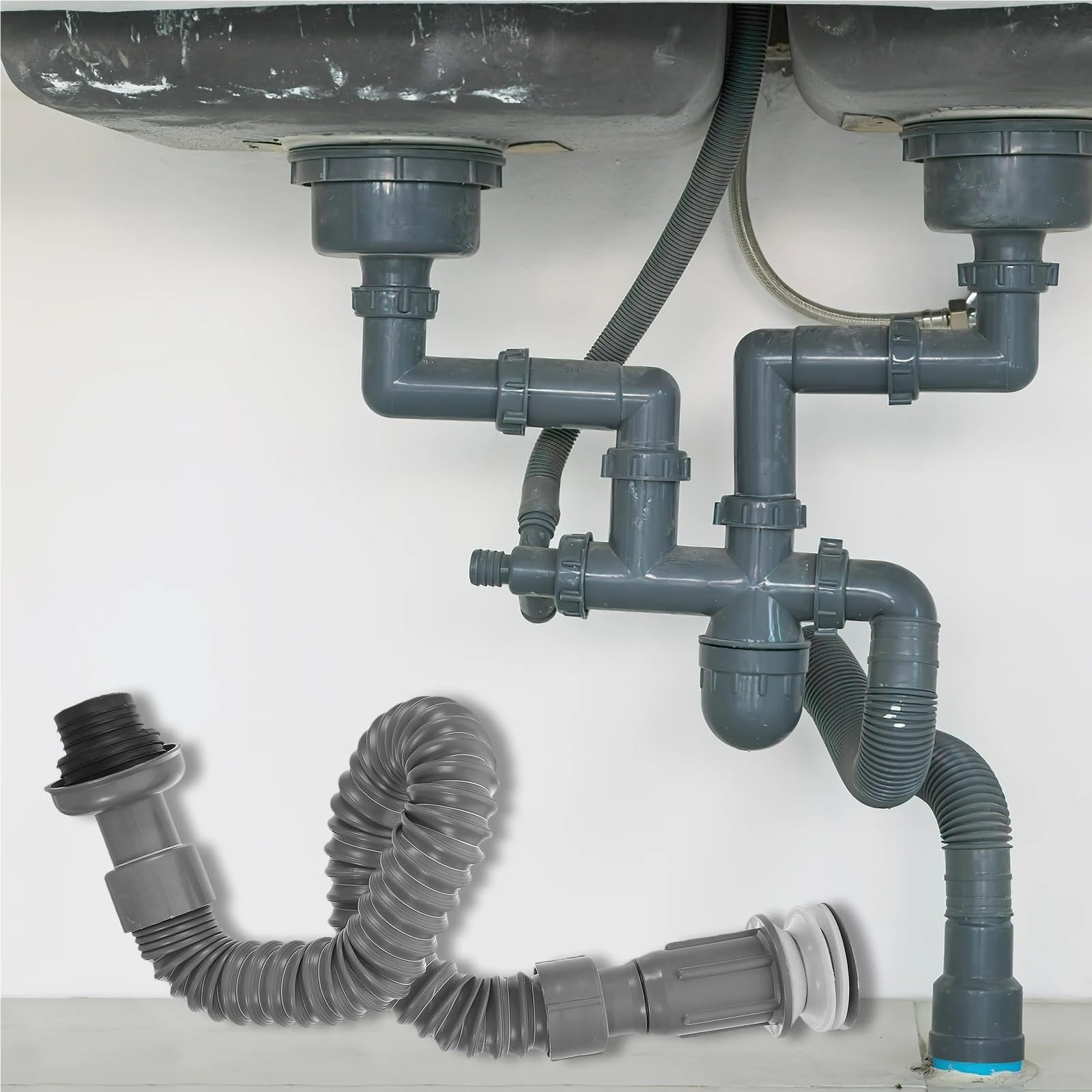 Tubo flexible de PVC for desagüe fregadero, conector aguas residuales for baño, cocina, lavabo, manguera, tubería drenaje, piezas fontanería