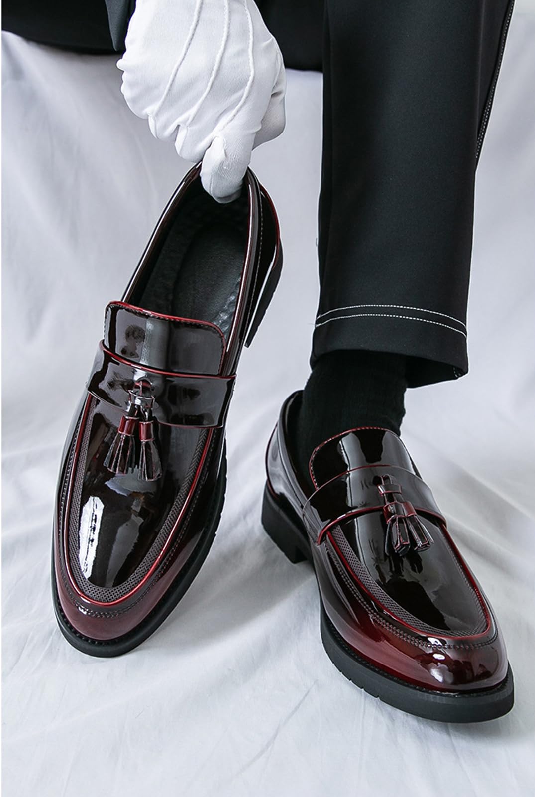 Mocasines Casuales de Charol para Hombres con borlas, Zapatos de Vestir sin Cordones para Bodas, Fiestas y Negocios
