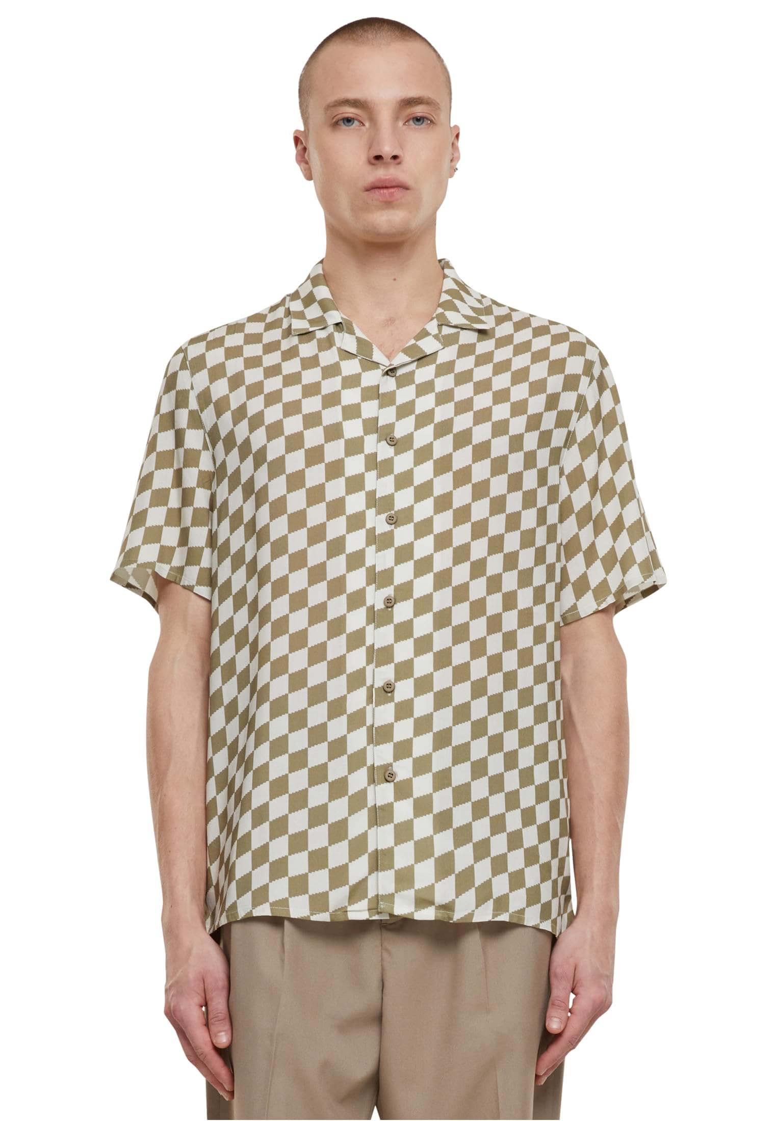 Urban Classics Men's Tb4150-viscose AOP Resort Shirt, khakicheck, L
