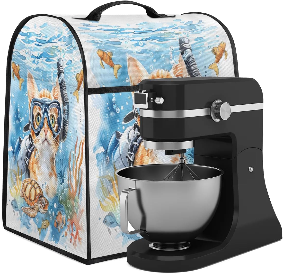 Kitchen Aid Cover 6-8 Quart Ocean Animal Cat Stand Mixer Dust Cover Of Mixer Washable Kitchen Appliance Covers Food Processor Covers with Top Handle Kitchen Aid Mixers
