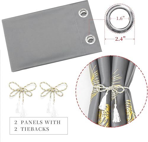 Miniatura 4 de Estelar Textiler - Cortinas opacas con bloqueo de luz y aislamiento térmico, con patrón dorado de hoja de palma y trigo, para sala, 52 pulgadas de