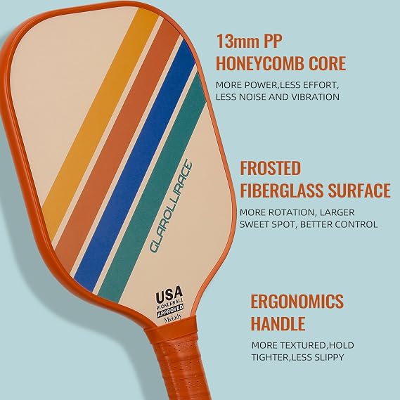 Pickleball Paddles Pickleball Paddles, 2 USAPA Approved Pickleball Rackets | 4, Fiberglass Surface and PP Honeycomb Core Handles, 4 Indoor/Outdoor Balls, 1 Pickleball Bag