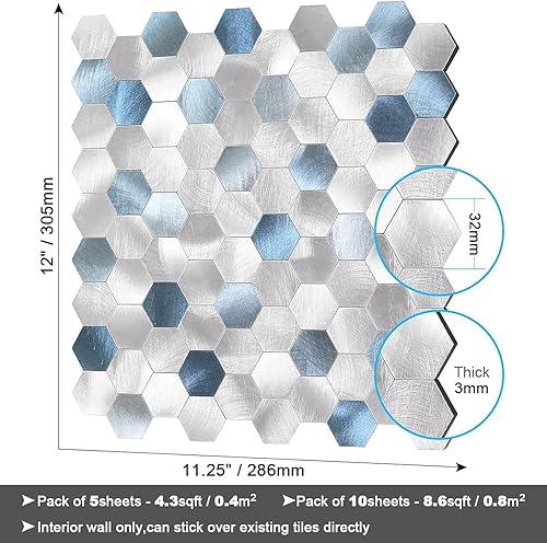 Miniatura 6 de BeNice Protector contra salpicaduras para azulejos hexagonales de cocina, adhesivo para azulejos de pared adhesivos de cocina, azulejos de pared de