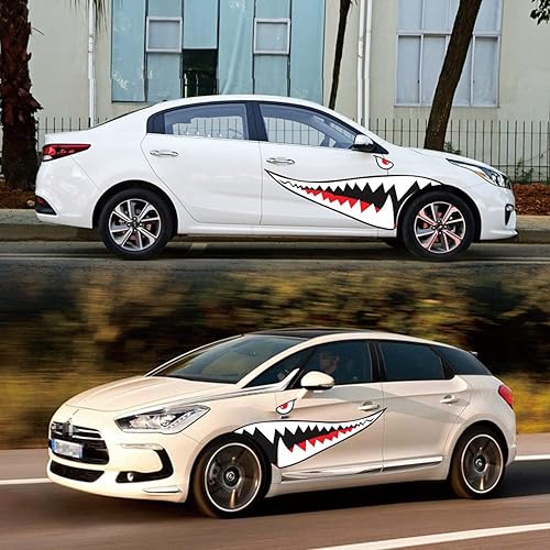 Miniatura 2 de Calcomanía de boca de tiburón, calcomanía de PVC con dientes de tiburón para automóvil, SUV, camioneta, camión, paquete de 2 (tipo A)