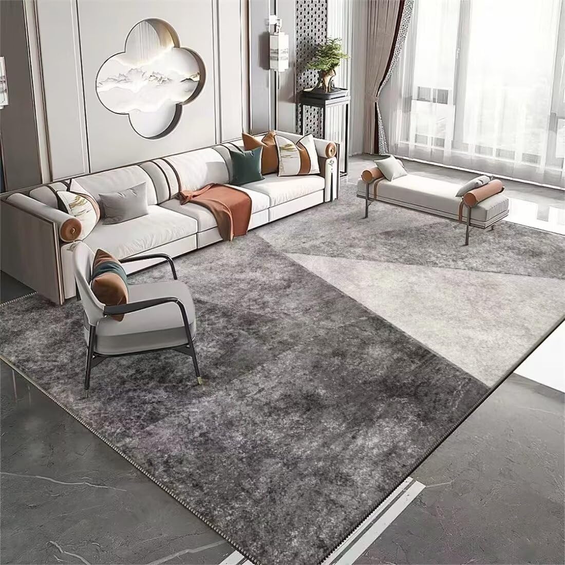 Tapis enfant pour décoration de chambre gris et grand tapis de salon lavable motif triangle