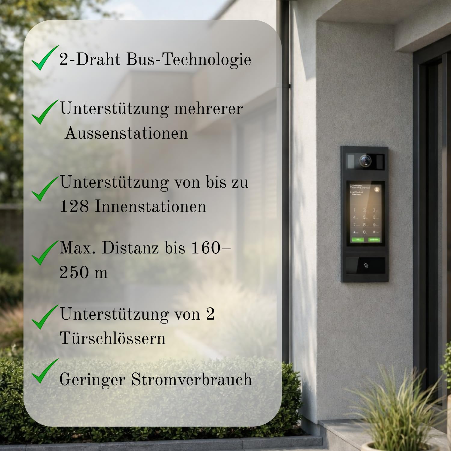 SCHUTZER Video-Türsprechanlage 9 Familienhaus, 2-Draht Bus Türsprechanlage mit Kamera, 9x7 Zoll WiFi Innenmonitor Schwarz, Videotürklingel mit Monitor, Sprechanlage mit Türöffner, RFID
