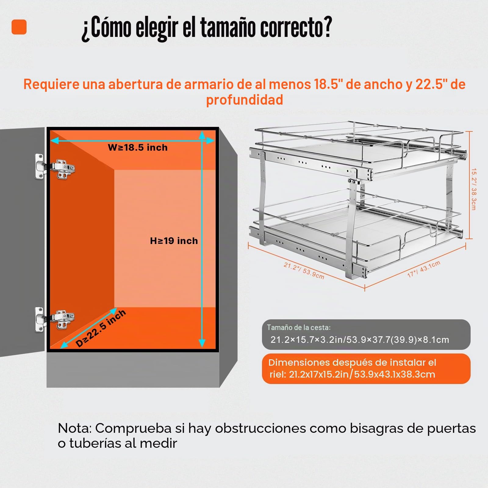 VEVOR Estante Debajo del Fregadero 2 niveles 431x539x383 mm Estante Deslizante para Armario de Acero Cromado con Estantes Carga de 30 kg Deslizamiento Suave Tamaño de Instalación 461x569x483 mm