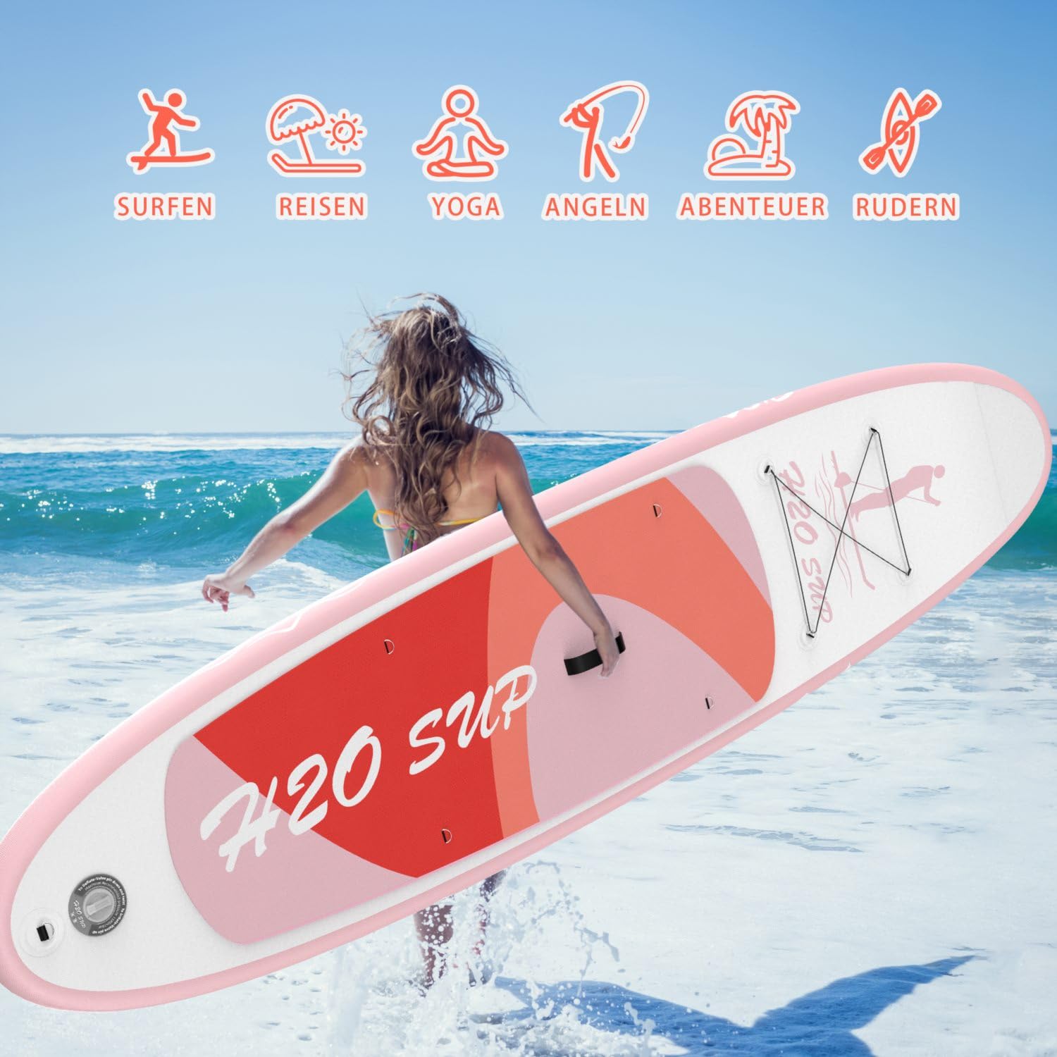 Stand Up Paddling Board-15 cm Dick Aufblasbares SUP Board,mit Rucksack,Haltbares Paddle Board Zubehör