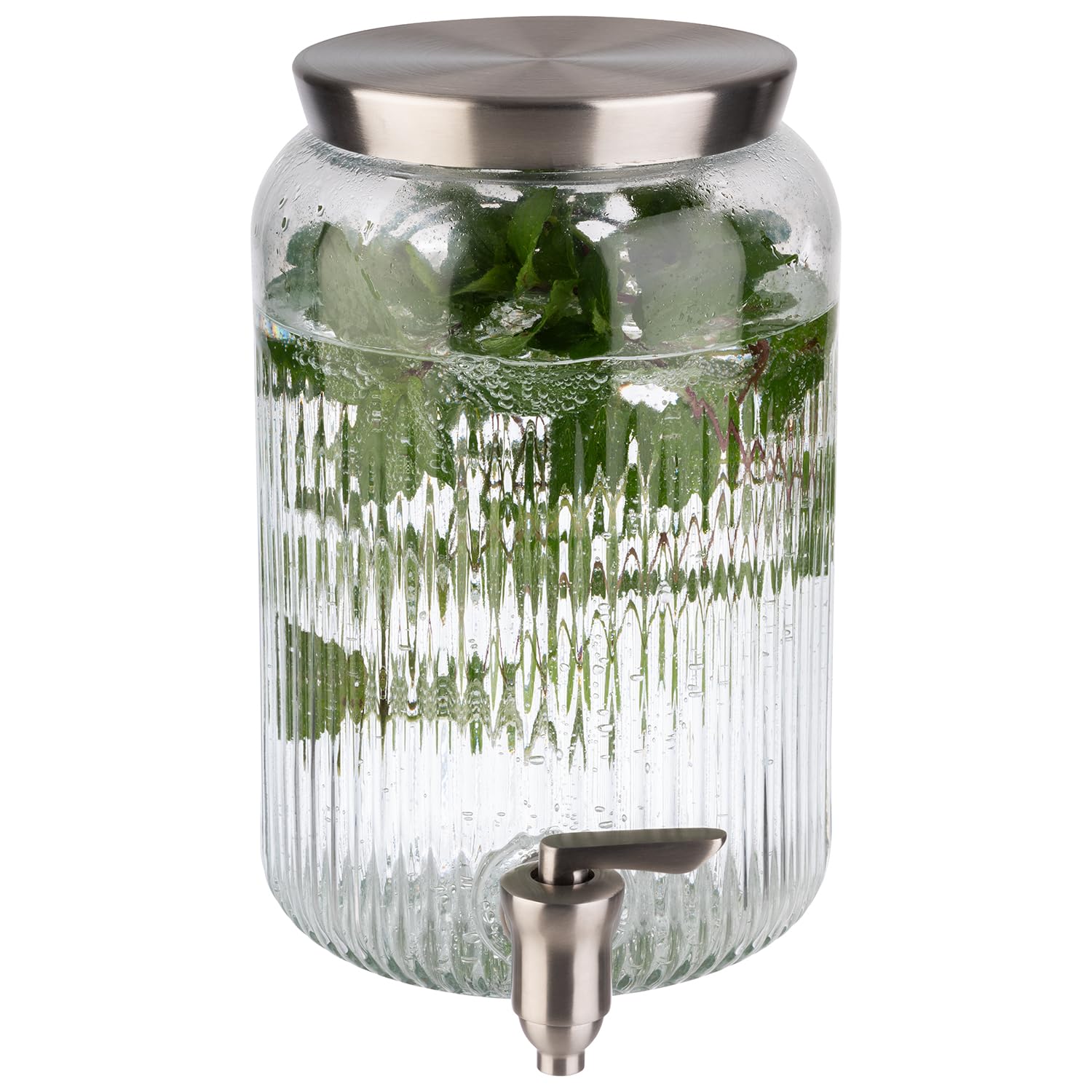 APS 10818 Dispensador de bebidas, 3,8 litros, recipiente de vidrio, grifo de acero inoxidable, Ø 16 cm, altura 25 cm