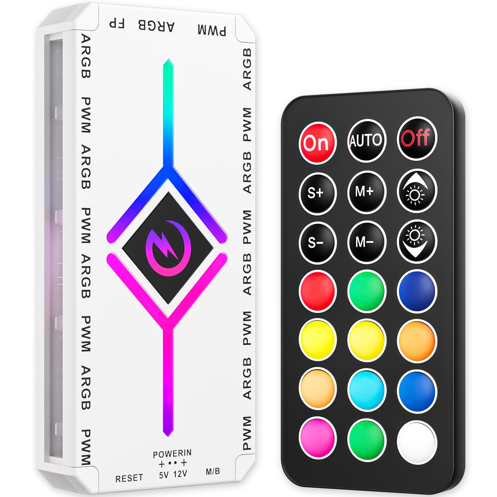 Controlador de concentrador de ventilador PWM y ARGB de 9 puertos, concentrador de ventilador de PC con autoiluminación RGB integrado con control remoto inalámbrico y alimentación SATA, hub de