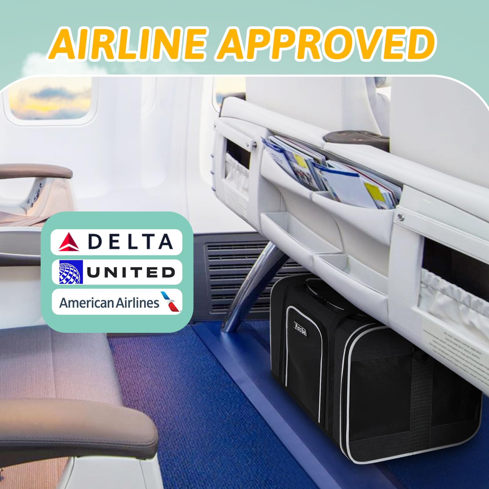 Petskd Transportín para Mascotas de 17 x 11 x 10.5 Pulgadas, Aprobado por Delta American United Airline, Bolsa de Viaje para Mascotas para Gatos y Perros pequeños, transportador de Lados Suaves con