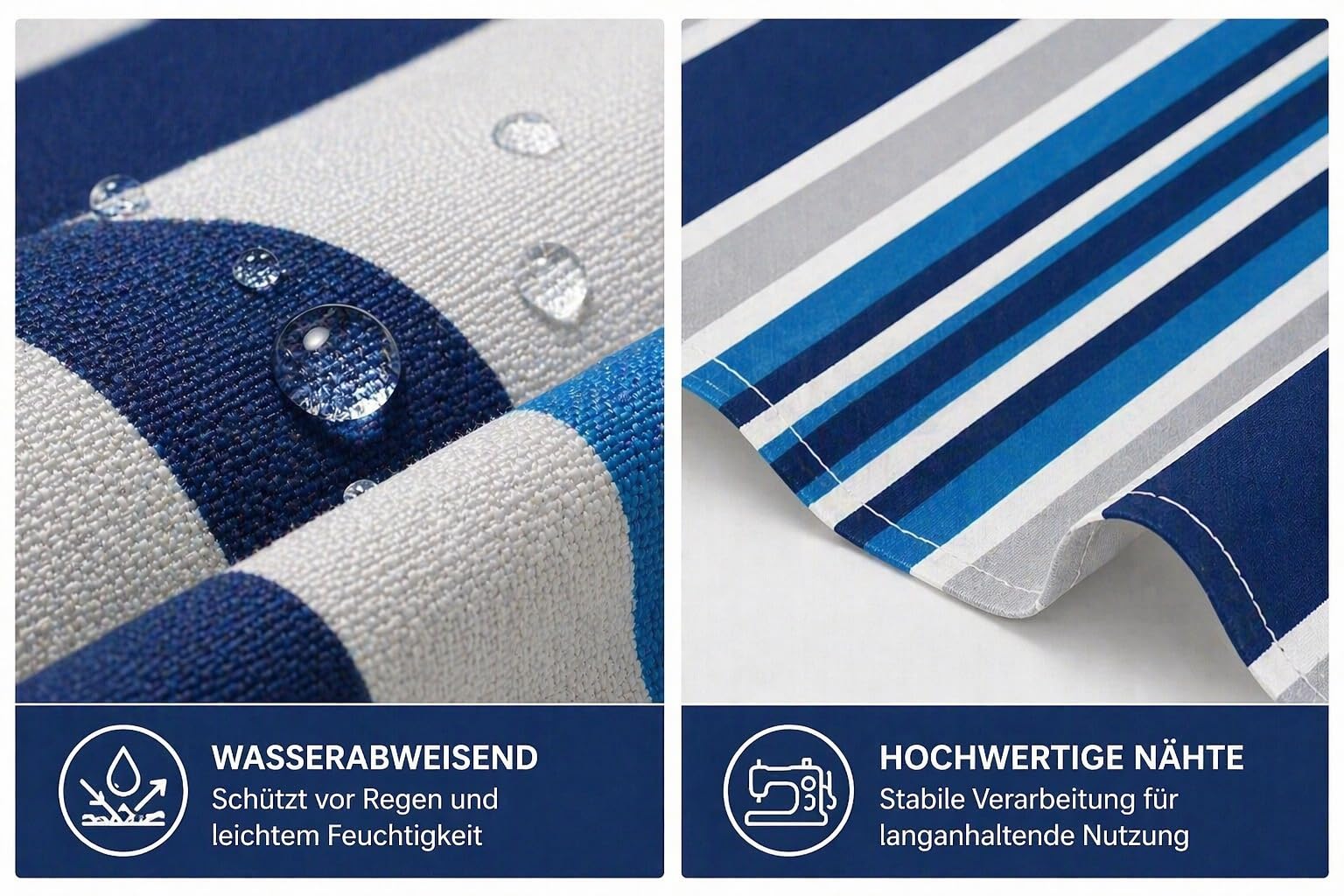 home Trends Markisenstoff 4m Markise mit Volant 4 x 3 m Markisenbespannung ersatzstoff 387 x 300cm Balkon Markise wasserabweisend & Sonnenschutz Ersatz Markisentuch P3016-Blau Weiß Grau Gestreift
