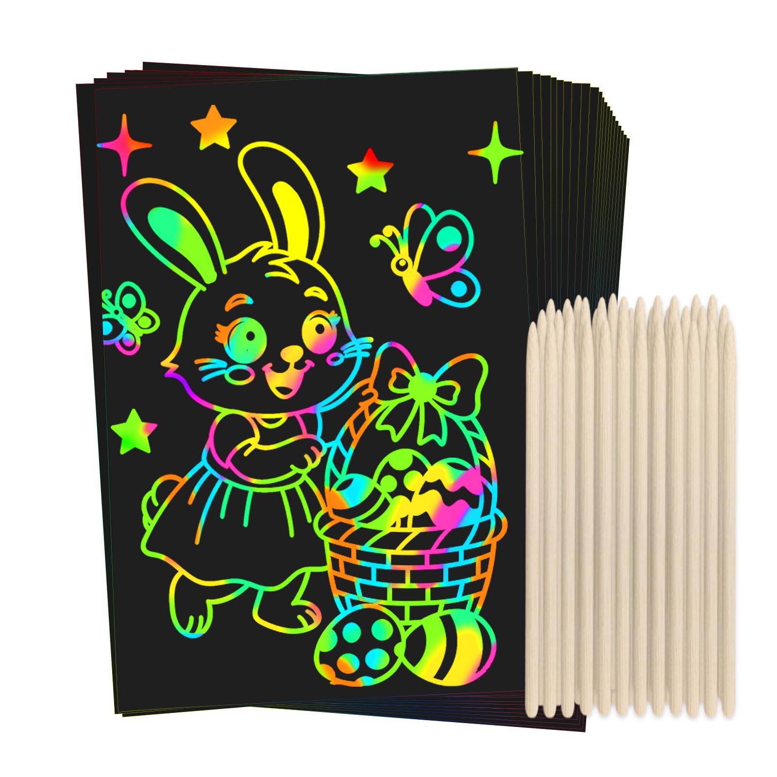 ZMLM Scratch Rainbow Art Paper Set - 100Pcs Magic Scratch Off Art Craft Supplies Kits for Kids Girls Boys Black Scratch Notes Sheet Doodle Pad for Fun DIY Toy Easter Gift Birthday Party Favors