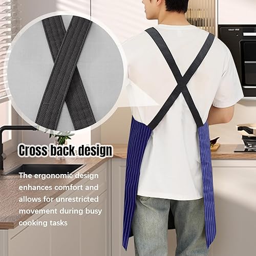 Miniatura 3 de Delantal de cocina con bolsillos, delantales impermeables con toallas de mano desmontables, espalda cruzada, sin amarre, para mujer, para cocinar,