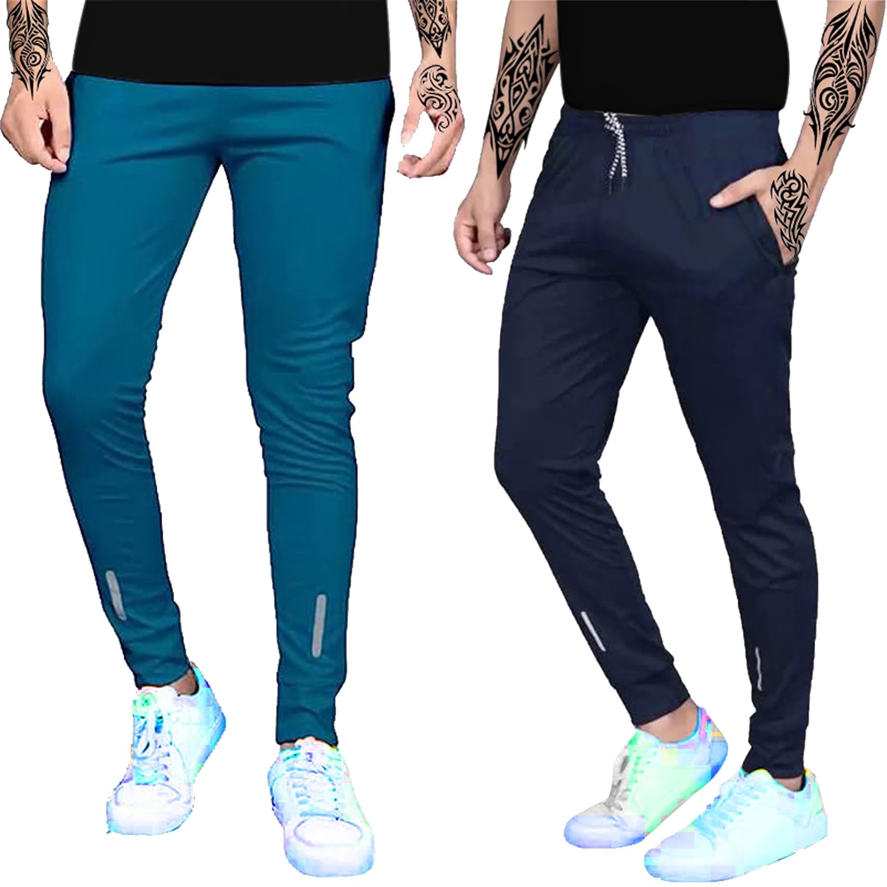 LookMarkMen Men's Combo Slim Fit Solid Lycra Blend Full Elastic Sport Wear Running Gym Stretchable Jogger Track Pant in Mahendi & Rama Color(Track 03 MAHENDI-Track 03 RAMA-M)