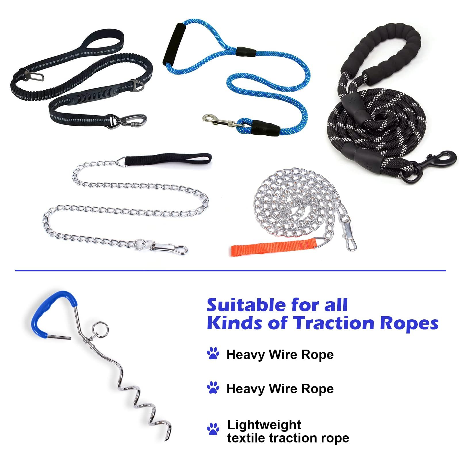 Ancrage en spirale bleu de 40 cm avec câble en acier de 5 mm x 3 m - Ancrage au sol à visser - Force de traction 80 kg - Pour chiots, animaux domestiques et chiens de taille moyenne - Accessoire pour