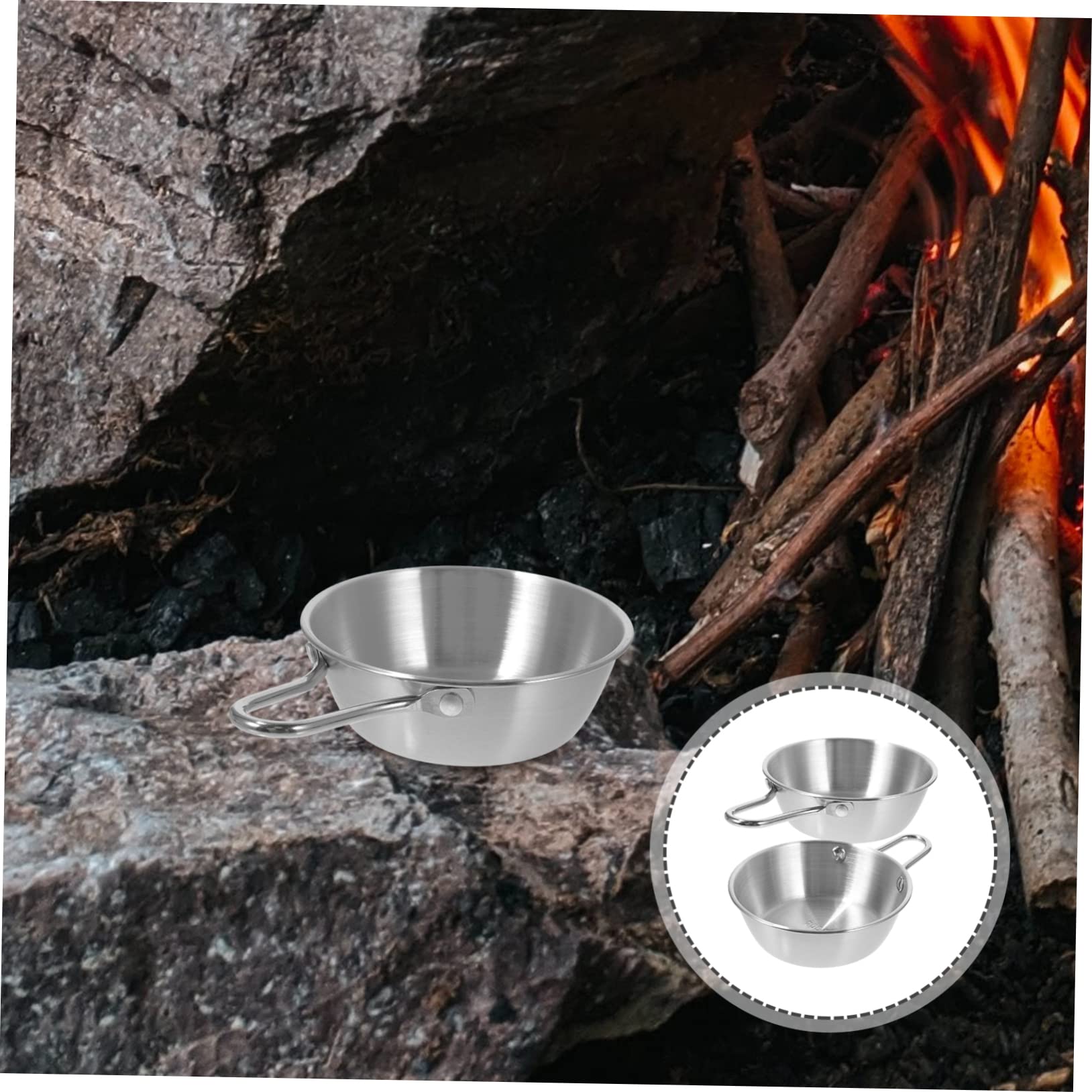 SUPVOX 2pcs Stainless Steel Outdoors Bowl Camping Bowl Handle Multi-function Picnic Supplies