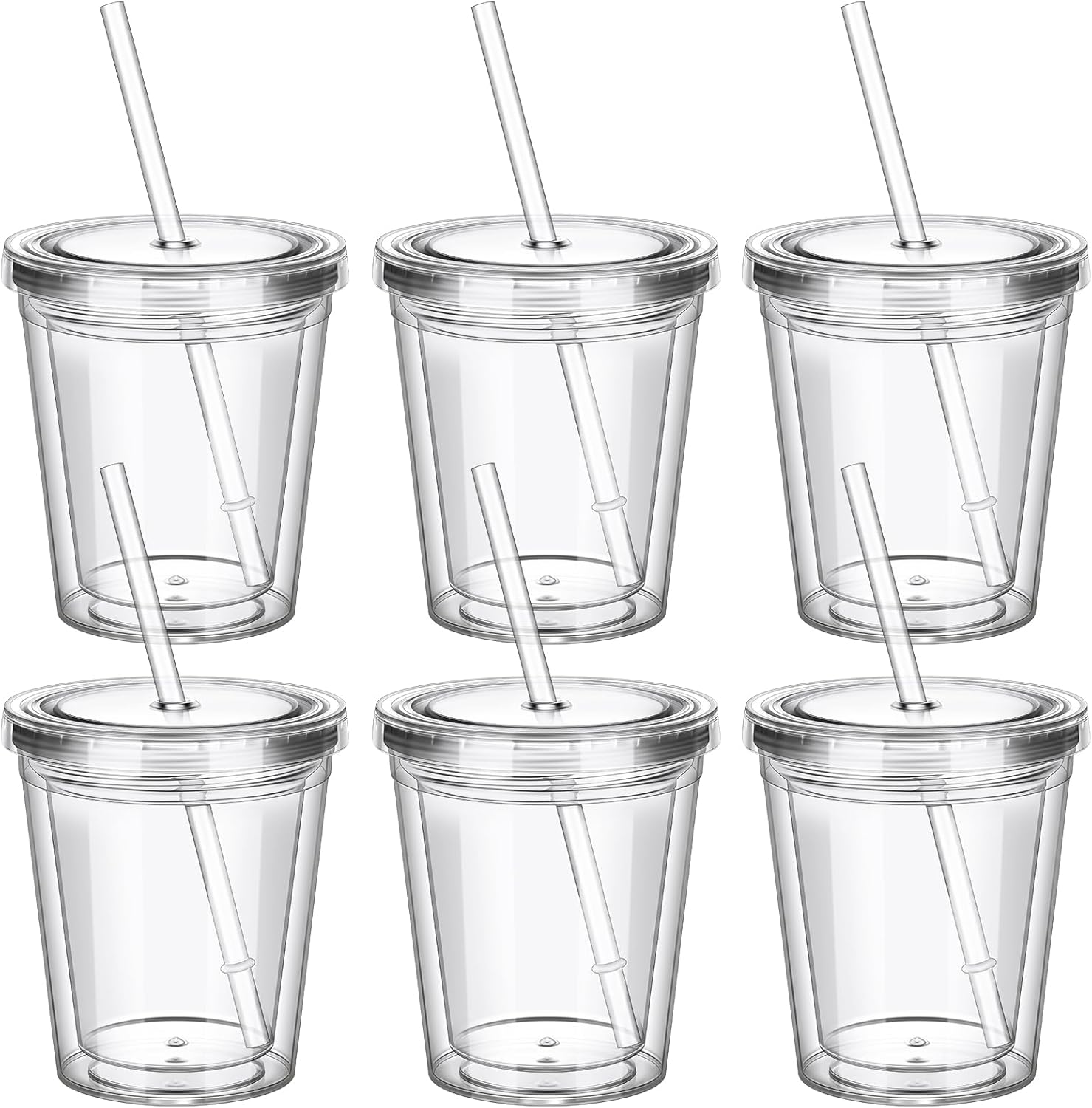 6 Pcs Clear Tumblers with Lid and Straw for Kids, 12 oz Insulated Acrylic Double Wall Cups Toddlers Reusable Plastic Cup Kids Bulk (Clear Lid) - Image 8