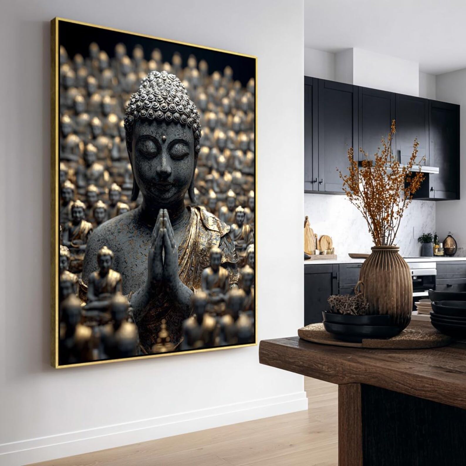 Portrait Buddhism Painting, Large Buddha Art Work, Canvas Print For Yoga, Spiritual Room Decor, Horizontal Bed Decor(30x40cm/Inner Frame)