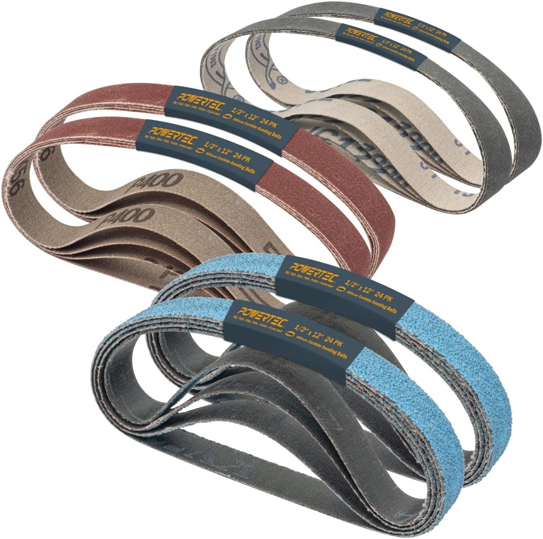 POWERTEC 46002 1/2 x 12 Inch Sanding Belts,4 Each of 80/120/240/400