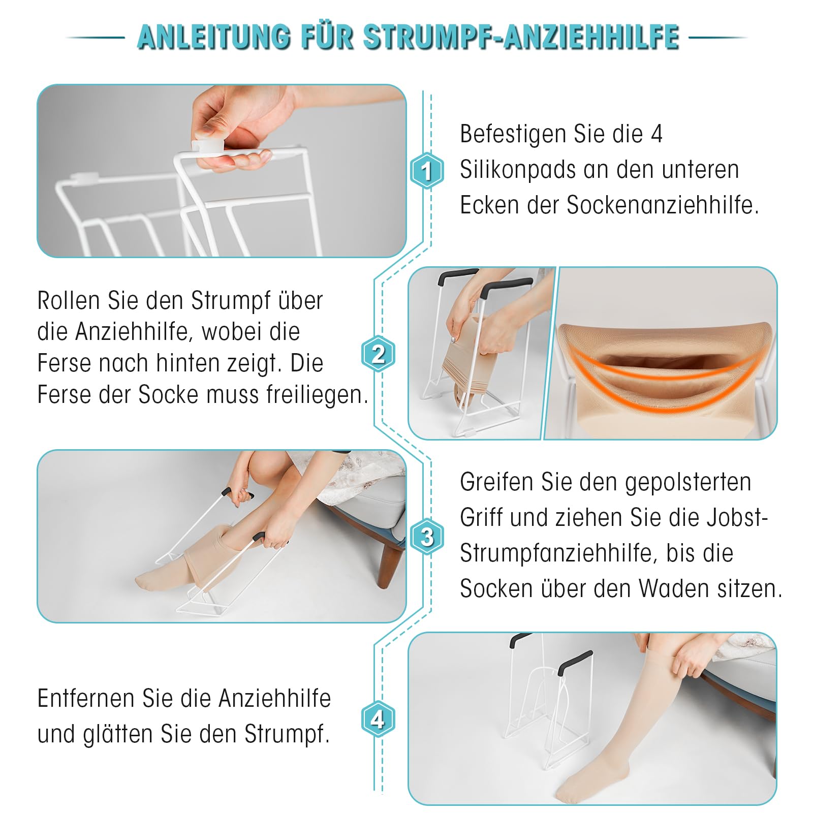 Glosaie, grande aiuto per calze a compressione, per polpacci, 46 cm - 50 cm, circonferenza bianco, calzino Aid Tool