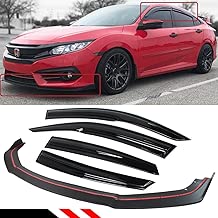 Fits for 2016-2018 Honda Civic 4 Door Sedan Front Bumper Lip Splitter + Side Window Visor Rain Guard Defelctor - coolthings.us