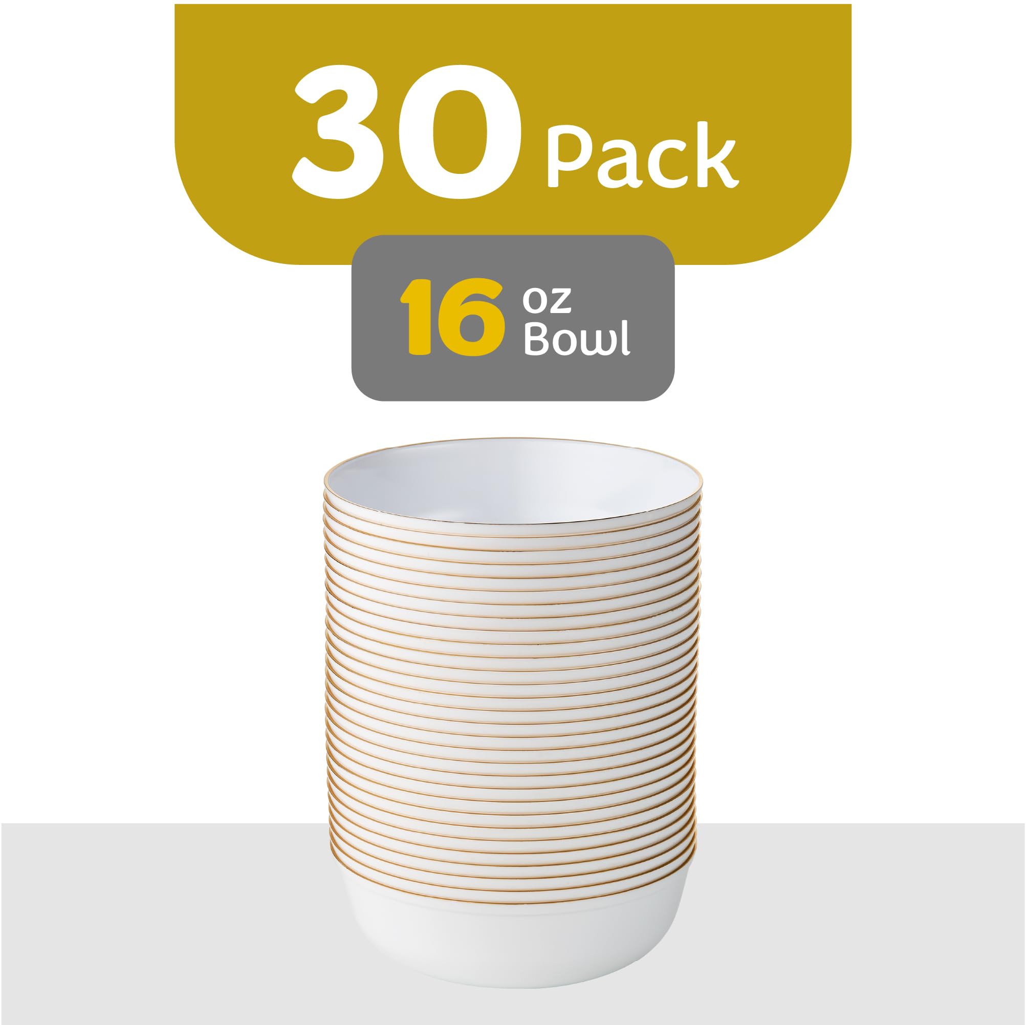 30 White Gold Rim Bowls - Party & Event Supplies -4