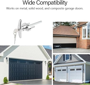 T-Handle Garage Door Lock with Cylinder - Includes 2 Keys & Black Spacers + Multi-Screw Kit, Fits 1-3/8 to 2 Thick Doors-1 Pack
