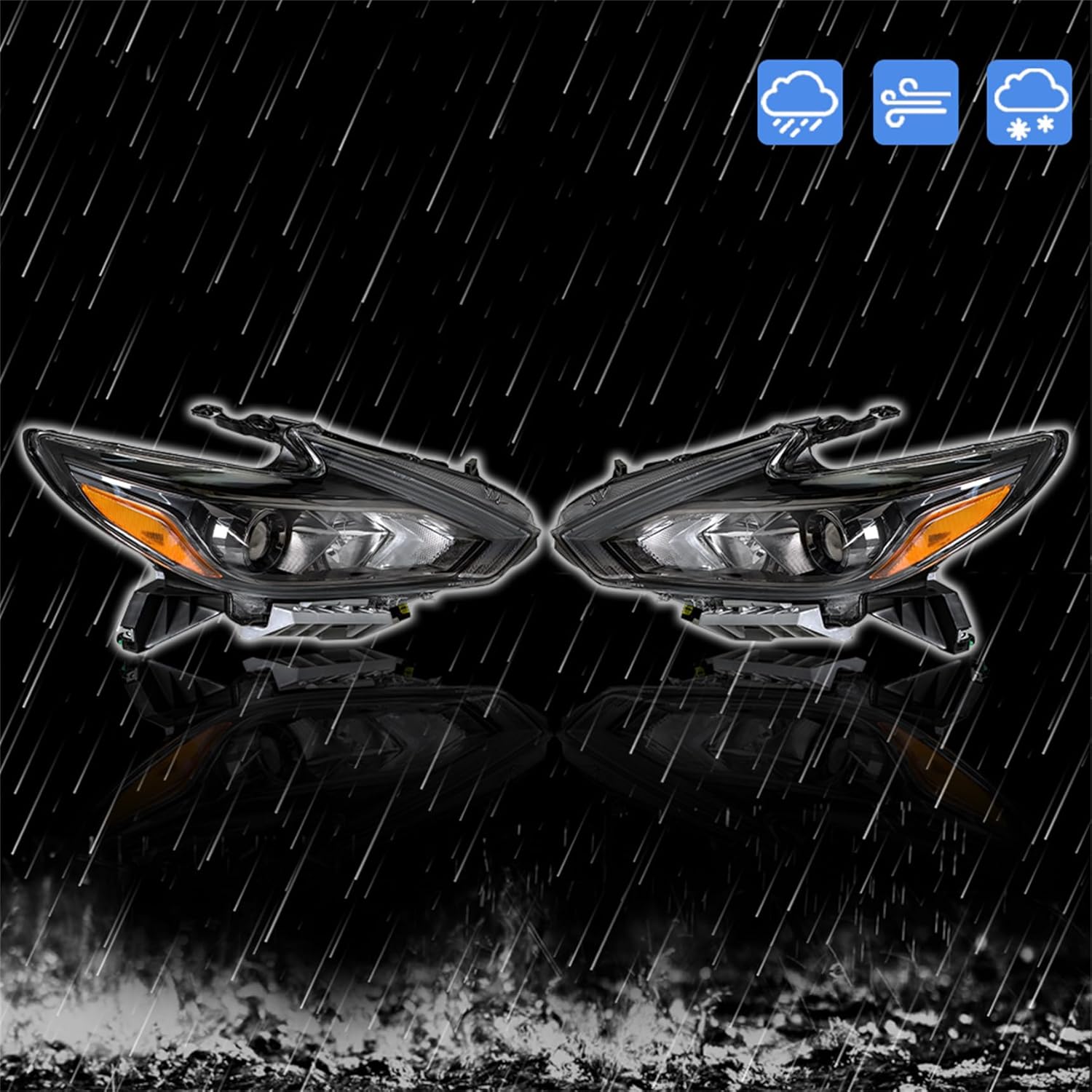 Replacement for 2016 2017 2018 Nissan Altima Headlights Black Bezel Chrome Style Headlight Assembly Left Right Pair, (26060-9HS9A 26010-9HS9A)