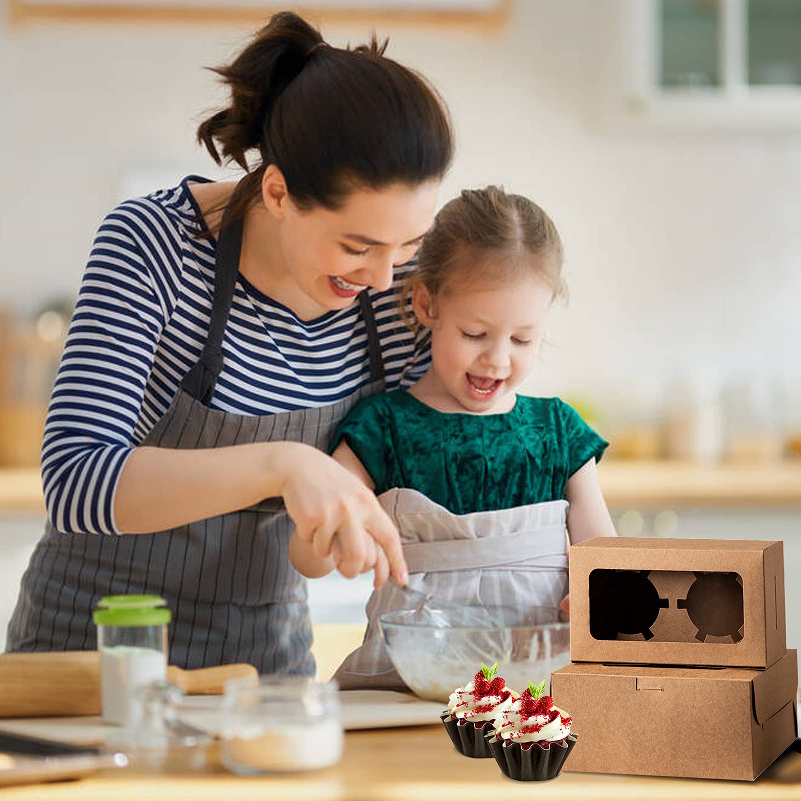 Bakery Cupcake Boxes - Kraft Paper with Window -6 Bakery Cupcake Boxes - Kraft Paper with Window -6