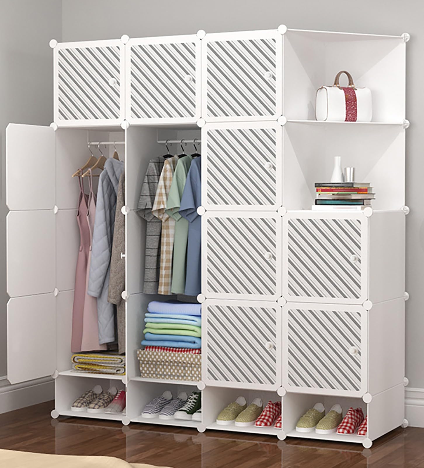 Armadio portatile in plastica modulare cubo organizzatore di stoccaggio scaffale per camera da letto ingresso scarpiera pieghevole armadio per vestiti scarpe giocattoli colore bianco