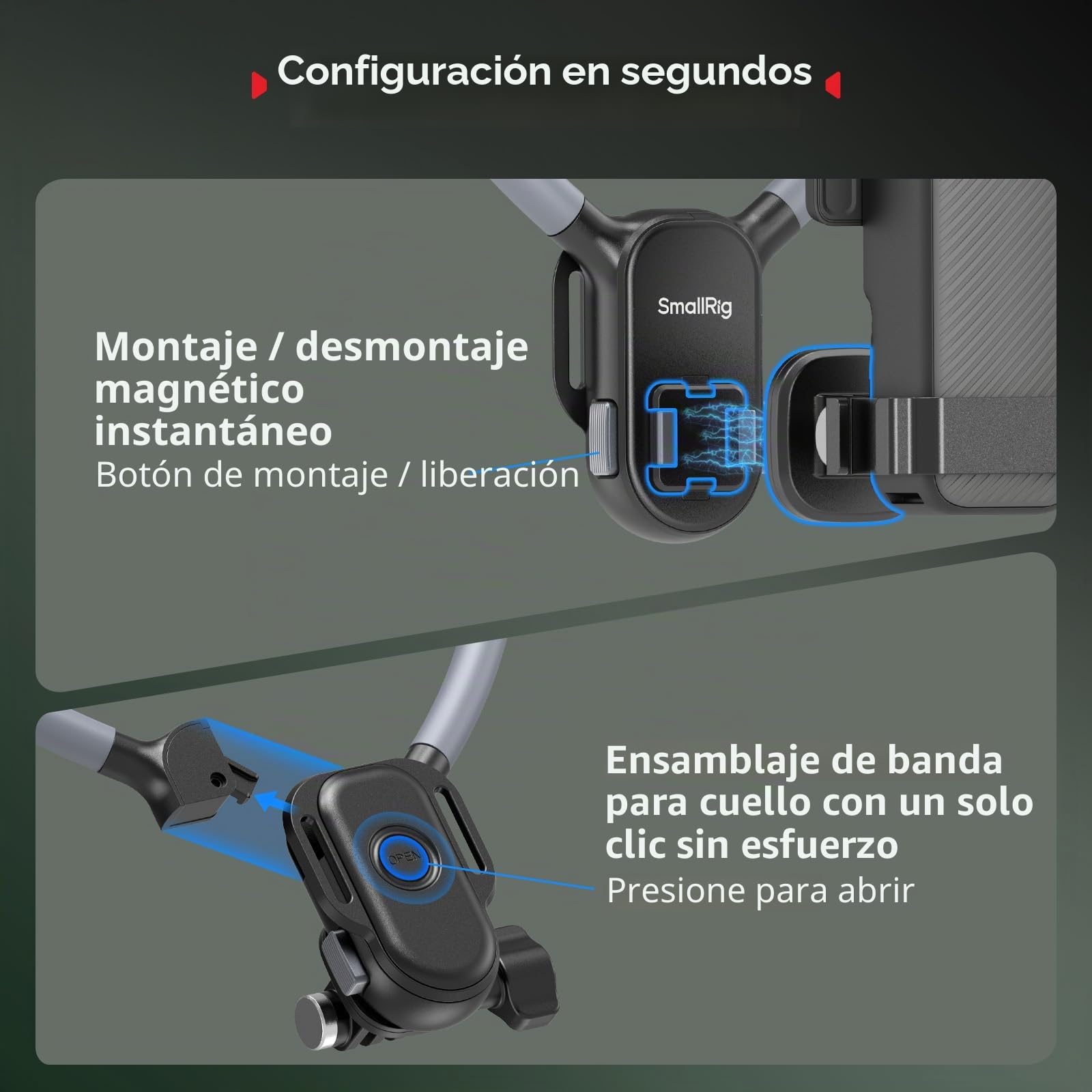 SMALLRIG Soporte Magnético de Cuello con Correa para Pecho, para Video POV Hands-Free para dji Osmo Pocket 4/3/360/Action 4/5, para GoPro Hero 12/11/10/9, para Insta360 X5/X4/X3/Ace Pro - 5567