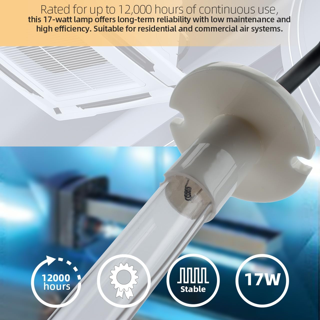 HVAC U-V Light Bulb Replacement for GTUV GT-UVL TPUVL, UV-C Light Bulb with Square Plug Connector Compatible with TradePro, Gemtech Lamps