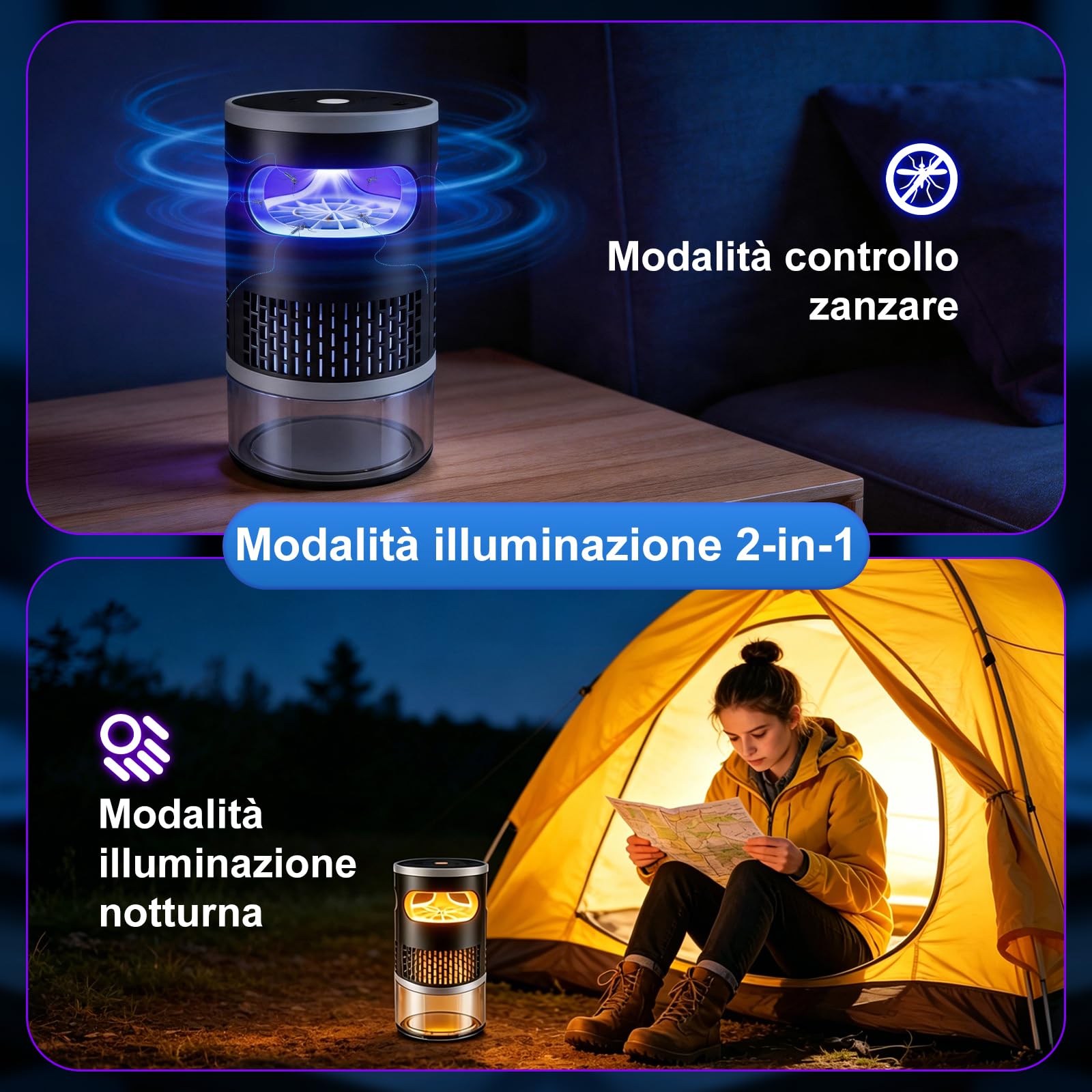 Lampada Antizanzare, Lampada per Zanzare Da Interni ed Esterni, Ammazza Zanzare e Antimosche con Vassoio Estraibile, Sterminatore di Insetti per Casa, Cucina, Balcone e Terrazza
