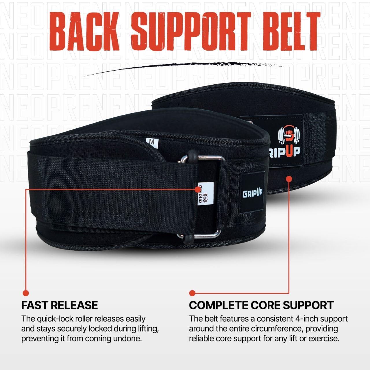 Ceinture d'haltérophilie à verrouillage automatique 6,5 pouces Support dorsal rembourré Idéal pour en salle de sport Fitness Bodybuilding Powerlifting Haltérophilie Deadlifts GP-003