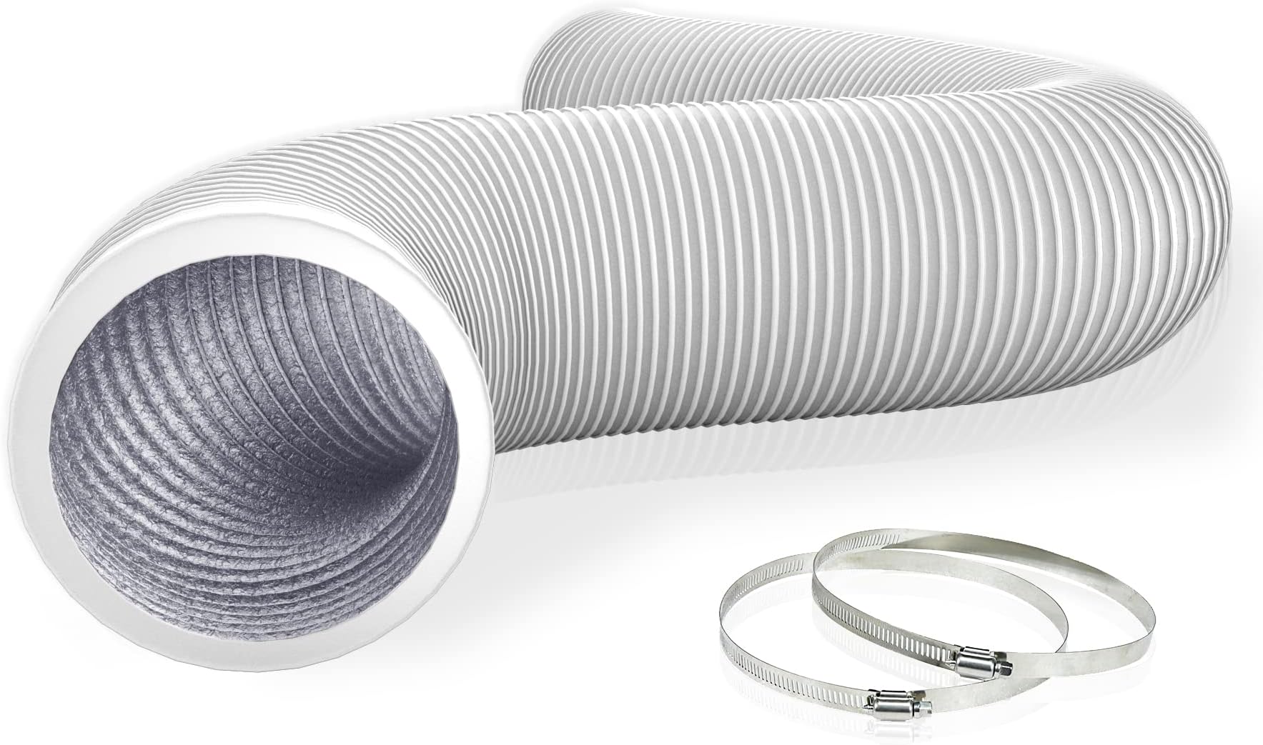 Flehomo 4Inch 25Ft Aluminum Ducting, Flexible Heavy Duty 4 Layer Protection Vent Hose for HVAC Ventilation and Exhaust, White