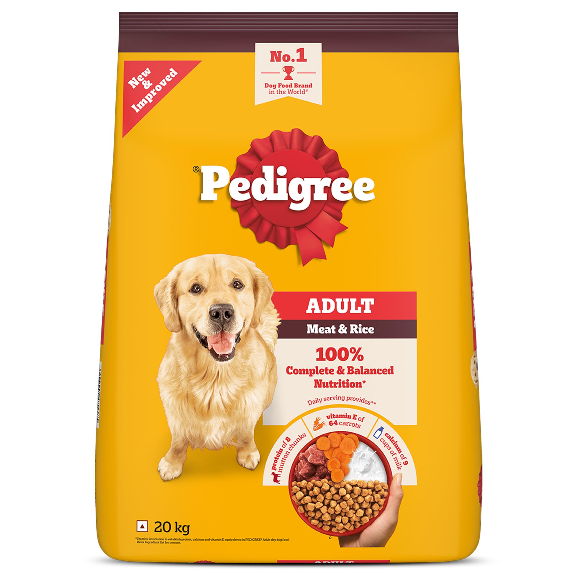 - Pedigree Adult Dry Dog Food, Meat & Rice, 20 kg, Contains 37 Essential Nutrients, 100% Complete & Balanced Food for Adult Dogs
