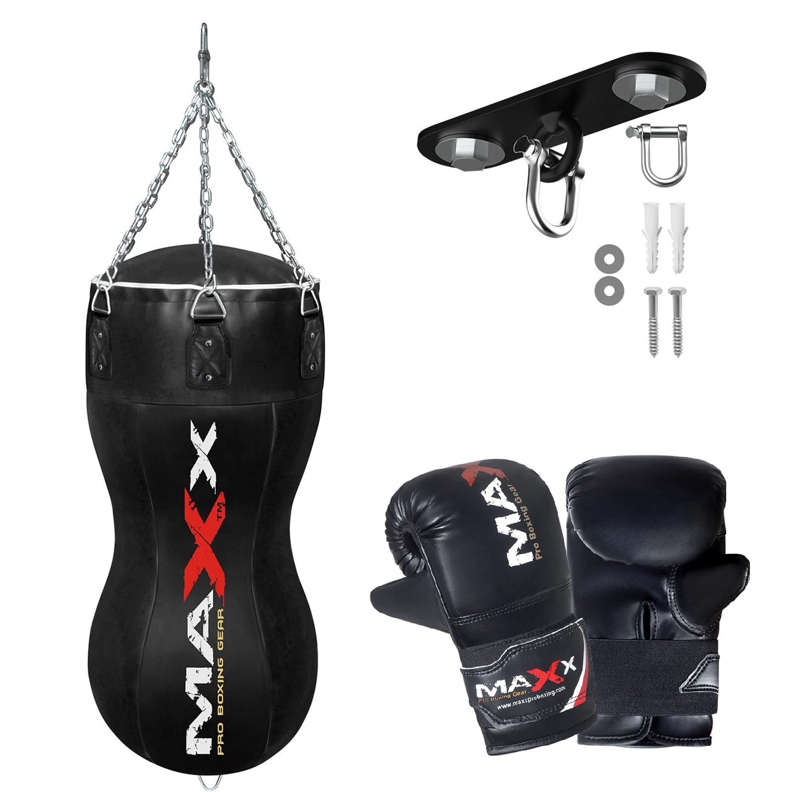 All Black range of Heavy Filled Hanging Boxing Punch Bag, Punchbag Set 5ft, 4ft, 3ft Includes FREE CHAIN (BAG WITH HOOK+MITTS, Body Bag)