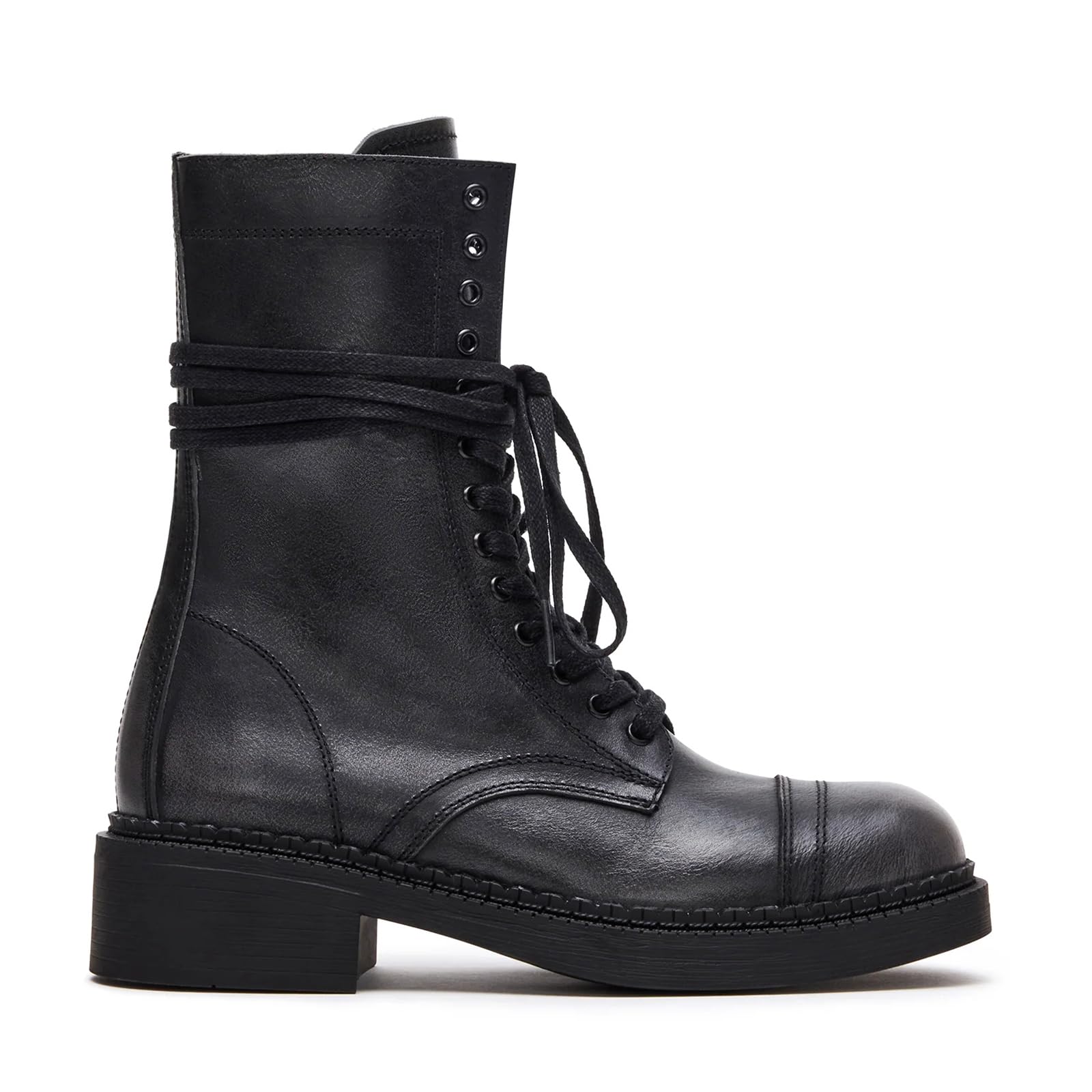 DOEYG Womens Platform Lace Up Ankle Booties Round Toe Low Heel Fashion Combat Boots with Side Zipper