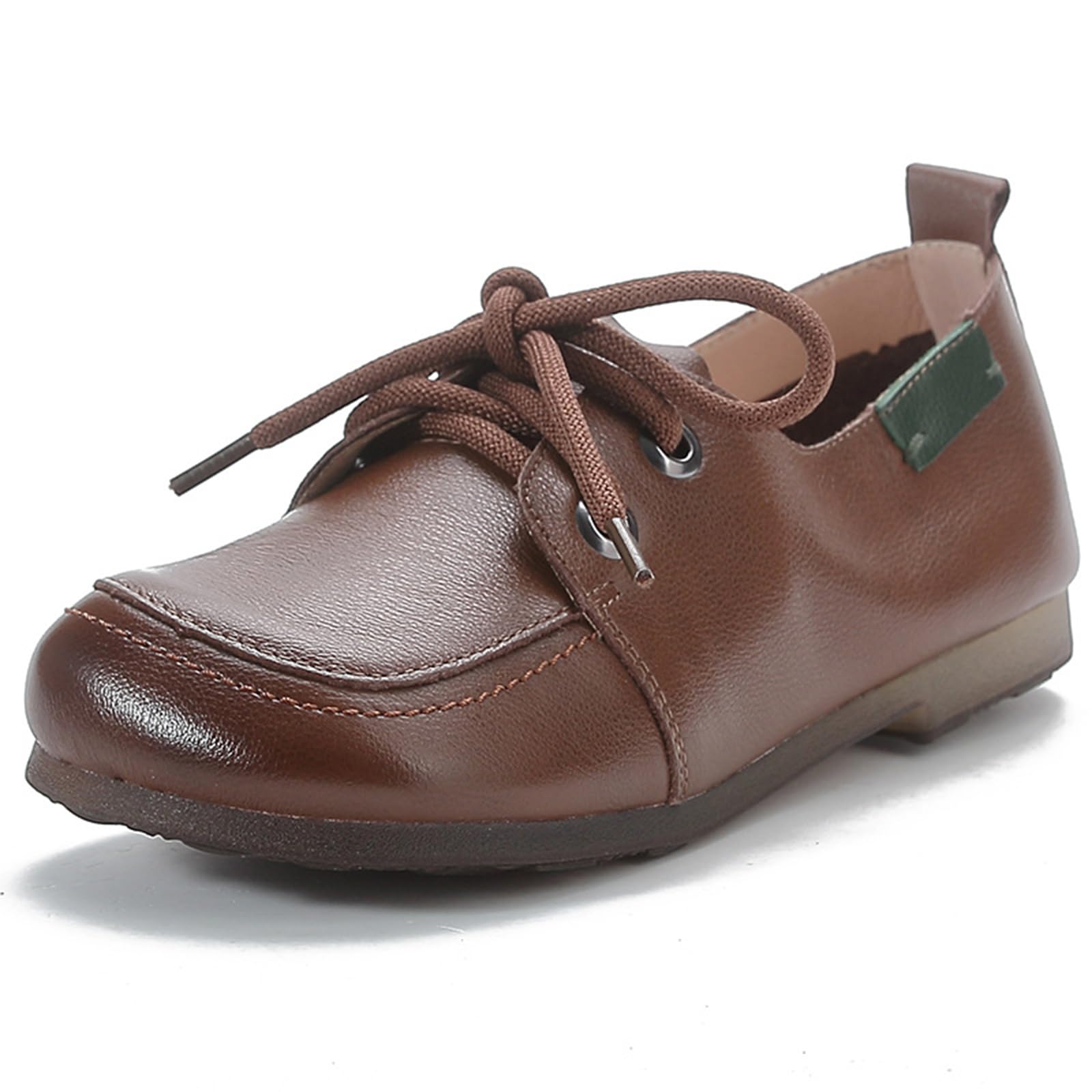 Women's Retro Leather Oxford Shoes with Adjustable Laces， Comfortable and Soft Square Toe Work Office Non Slip Dress Shoes