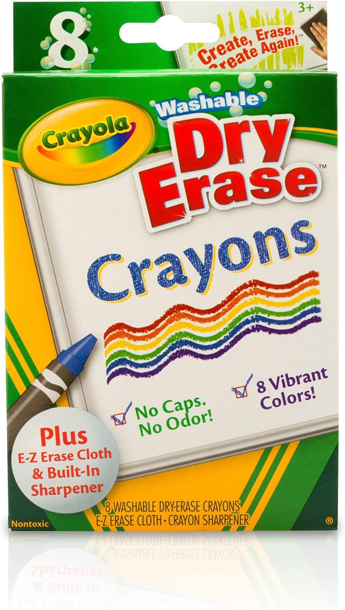 Washable Dry Erase Crayons (8ct), Includes Eraser Mitt & Sharpener, Classroom Supplies for Teachers
