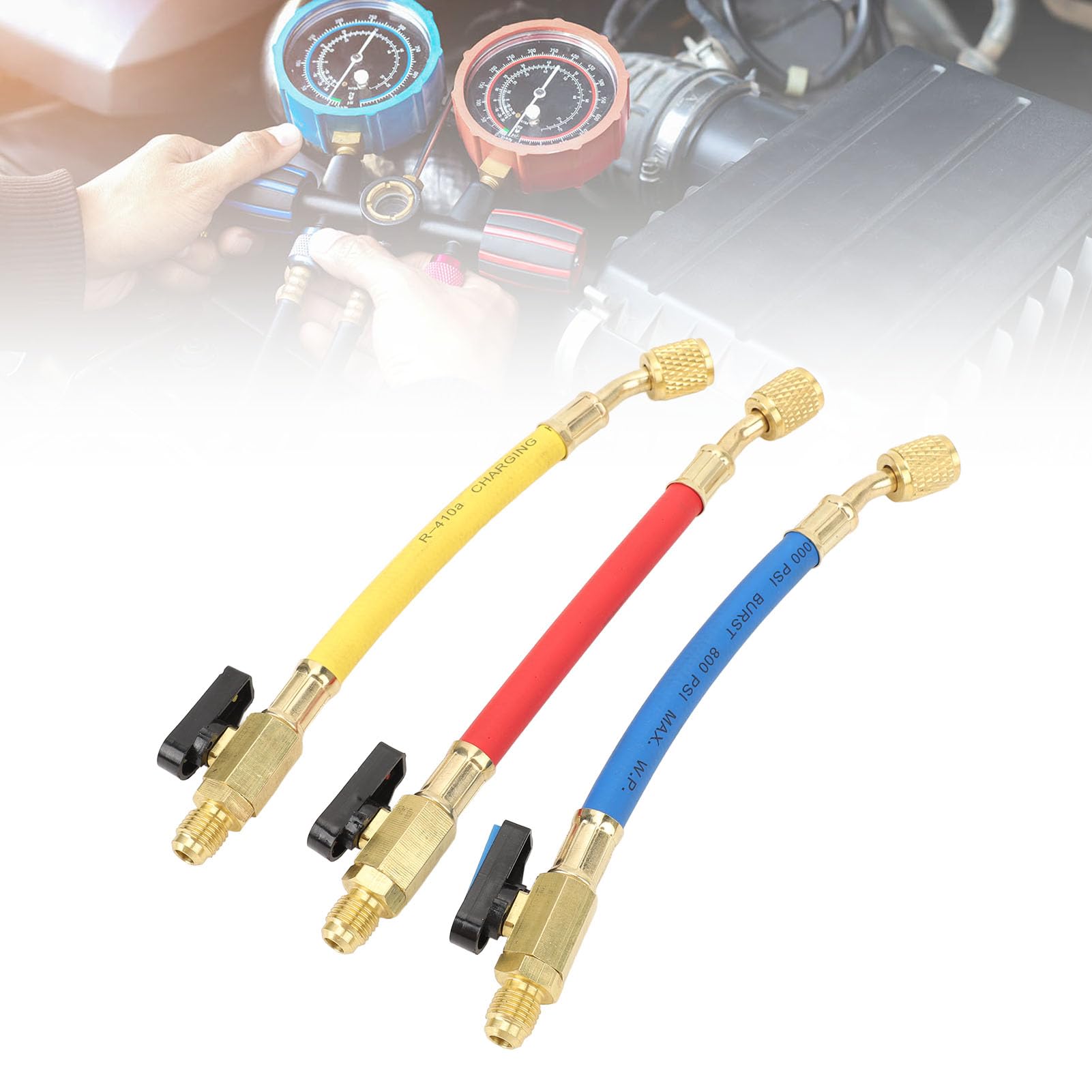 Kit de flexibles de charge de réfrigérant R134A, R410A, R22 et R12 avec flexibles à code couleur, vannes à bille en laiton et entrée 1/2 pouce pour la maintenance des systèmes de climatisation