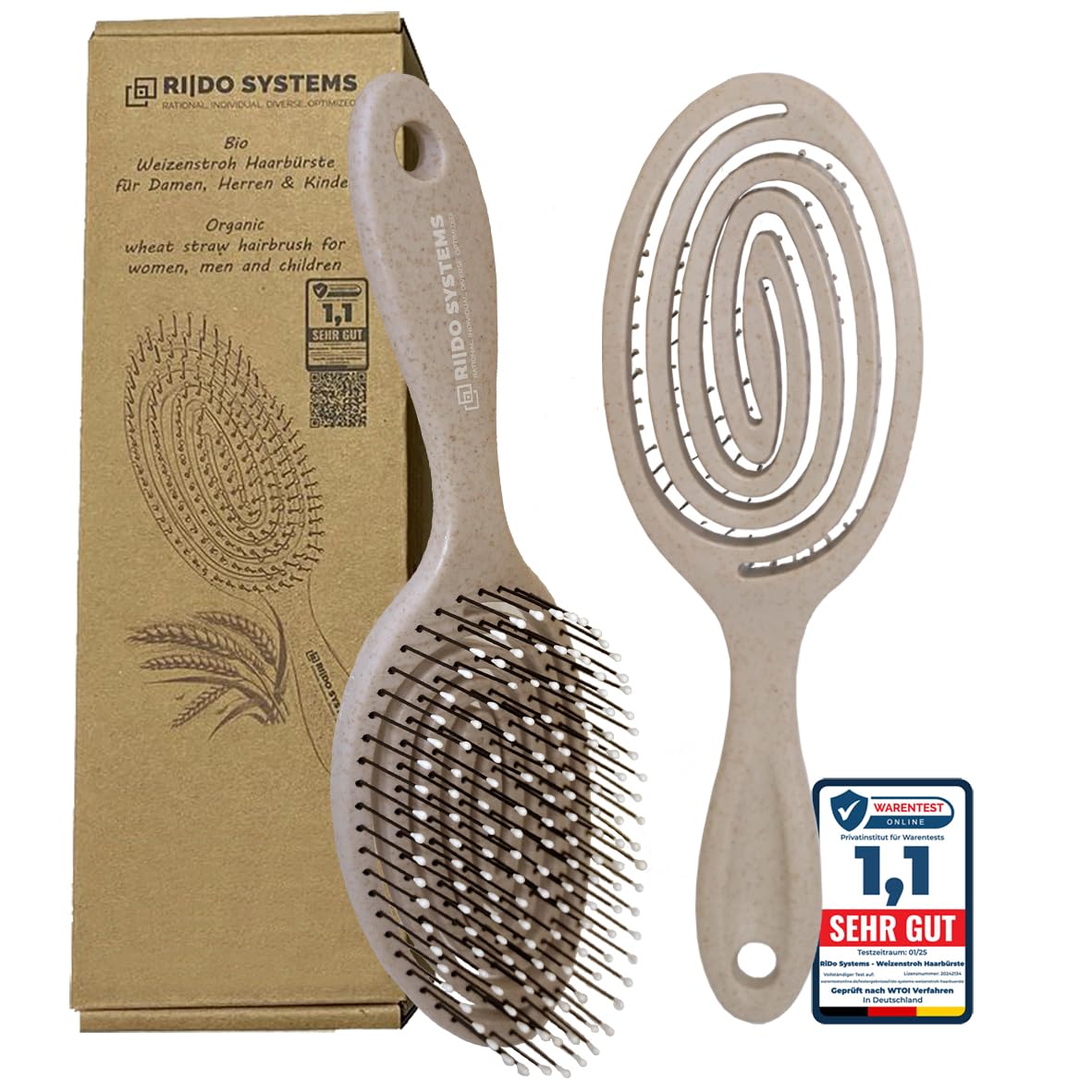 Ri|Do Systems Spazzola capelli senza strappi - [TESTO MOLTO BUONO] - Spazzola districante e spazzola detangler per donne, uomini e bambini, per ricci, capelli bagnati, lunghi e fini