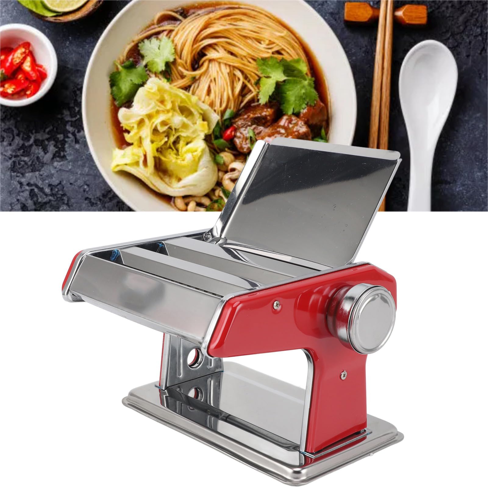 Rengue Manuelle Nudelmaschine, Edelstahl-Nudelmaschine, Manuelle Nudelwalze, Verstellbare Dicke, Glatte Walze für Hausgemachte Nudeln, Knödelverpackungen, Familienküche