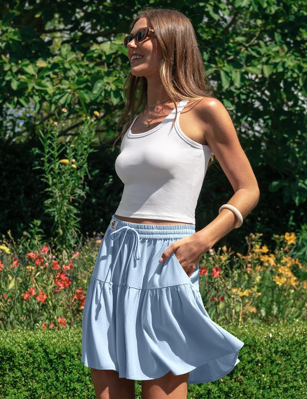 TARSE Womens Linen Skirt Pants Wide Leg Flowy Shorts Drawstring Loose Fit Summer Casual Lightweight Comfy Vacation Wear - Image 5