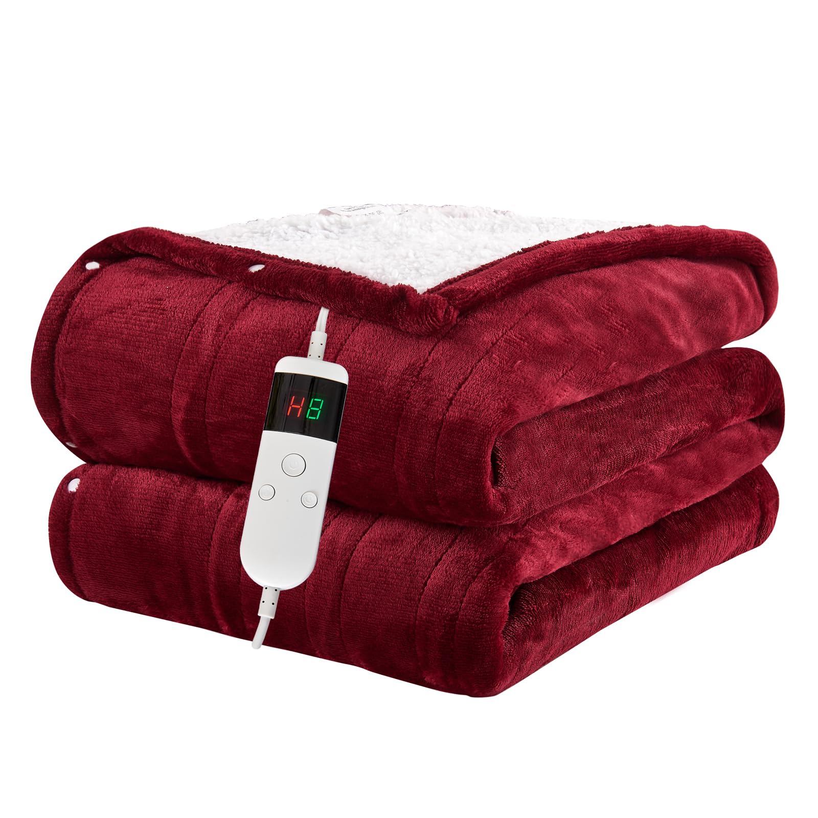 PENGZHU TECHNOLOGY Heated Blanket 130×160cm Electric Blanket, 10 Heating Settings, 1-8h Timer overheat Protection, Machine Washable, Flannel & Sherpa Full Body Warming, Electric Throw Blanket for Sofa